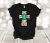 Adorable Leopard Cross With Turquoise Jewell, Premium Soft Tee Shirt, 2x, 3x, 4x, Plus Sizes Available