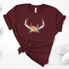 Antlers And Flowers, Bella Canvas Tee, Pick From Heather Cardinal Or Heather Forest Shirt Color, Super Soft Tee Shirt