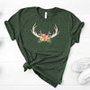 Antlers And Flowers, Bella Canvas Tee, Pick From Heather Cardinal Or Heather Forest Shirt Color, Super Soft Tee Shirt