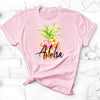 Aloha, Pineapple Flowers Shirt, Hawaiian Shirt, Premium Tee, Choice Of Colors, Soft Tee Shirt, Vacation Tee Shirt, Plus Sizes Available