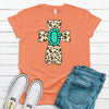 Adorable Leopard Cross With Turquoise Jewell, Premium Soft Tee Shirt, 2x, 3x, 4x, Plus Sizes Available