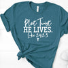 Christian Tee, Plot Twist HE LIVES Luke 24:23,  Premium Soft Unisex Tee, Plus Size 2x, 3x, 4x,  Religious Design