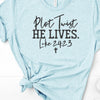 Christian Tee, Plot Twist HE LIVES Luke 24:23,  Premium Soft Unisex Tee, Plus Size 2x, 3x, 4x,  Religious Design