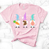 Easter Shirt, Gnome Bunnies With Egg, Carrot And Chocolate Bunny, Bella Canvas Tee, Choice Of Colors , Soft Tee Shirt