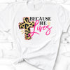 Because He Lives Leopard  Cross , Bella Canvas Tee, Choice Of Colors , Soft Tee Shirt, Religious Design