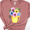 Spring Flowers In A Pitcher, Bella Canvas Tee, Pick From Several Colors, Super Soft Tee Shirt, Pansies, Spring Flowers, Summer Flowers