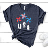 USA Pinwheels, 4th Of July,  Black Or Heather Navy Premium, Unisex Soft Tee Shirt