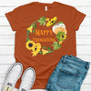 Fall Shirt, Happy Thanksgiving, Cute Fall Wreath, Sunflowers And Pumpkins, Premium Soft Unisex Tee, Plus Size 2x, 3x, 4x Available