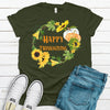 Fall Shirt, Happy Thanksgiving, Cute Fall Wreath, Sunflowers And Pumpkins, Premium Soft Unisex Tee, Plus Size 2x, 3x, 4x Available