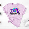 Cat Shirt, Peace Love Cat, Premium Soft Unisex Tee Shirt, Plus Size Available, Hippie Cat, Hippie Tee, Cat Lover