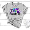 Cat Shirt, Peace Love Cat, Premium Soft Unisex Tee Shirt, Plus Size Available, Hippie Cat, Hippie Tee, Cat Lover