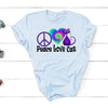 Cat Shirt, Peace Love Cat, Premium Soft Unisex Tee Shirt, Plus Size Available, Hippie Cat, Hippie Tee, Cat Lover