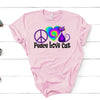 Cat Shirt, Peace Love Cat, Premium Soft Unisex Tee Shirt, Plus Size Available, Hippie Cat, Hippie Tee, Cat Lover