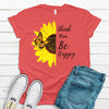 Think Happy Be Happy, Premium Cotton Unisex Tee, Plus Size Available 2x, 3x, 4x, Summer Tee, Sunflower Shirt