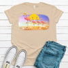 Super Cute Flamingos On Beach, Summer Flamingos, Bahama Tee, Beach Tee Shirt, Premium Soft Unisex Tee, Plus Size 2x, 3x, 4x Available