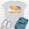 Super Cute Flamingos On Beach, Summer Flamingos, Bahama Tee, Beach Tee Shirt, Premium Soft Unisex Tee, Plus Size 2x, 3x, 4x Available