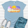 Super Cute Flamingos On Beach, Summer Flamingos, Bahama Tee, Beach Tee Shirt, Premium Soft Unisex Tee, Plus Size 2x, 3x, 4x Available