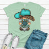 Cute Cowboy Gnome With Sunflower, Premium Soft Shirt, Plus Sizes 2x, 3x, 4x Available, Teal Sunflower, Gnome With Cowboy Hat, Cowboy Gnome