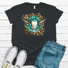 Western Steer Skull With Turquoise And Leopard Background, Premium Soft Tee Shirt, 2x, 3x, 4x, Plus Sizes Available