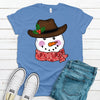 Cute Western Snowman, Cowboy Hat, Red Scarf, Premium Unisex Soft Tee, Plus Size 2x Christmas, 3x Christmas, 4x Christmas Available