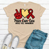 Peace Love Cure, Sickle Cell Anemia Awareness, Sickle Cell Support, Burgundy Ribbon, Premium Soft Unisex, 2x, 3x, 4x Awareness Ribbon