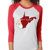 Buffalo Plaid State With Cute Gnome, West Virginia, Christmas State Raglan, Gnome Raglan, Premium Soft Raglan, Plus Sizes Available