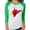 Buffalo Plaid State With Cute Gnome, West Virginia, Christmas State Raglan, Gnome Raglan, Premium Soft Raglan, Plus Sizes Available