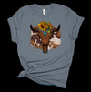 Western Skull With Sunflowers, Cow Hide Background, Premium Cotton Unisex Tee, Plus Size 2x, 3x, 4x, Plus Sizes Available