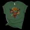 Western Sunflower With Cow Skull And Sunflowers, Premium Cotton Unisex Tee, Plus Size 2x, 3x, 4x, Plus Sizes Available