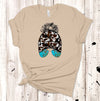 Messy Bun Cow Print Baseball Cap, Turquoise Sunglasses, Mom Bun, Premium Cotton Unisex Tee, Plus Size 2x, 3x, 4x, Funny Mom Shirt