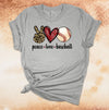 Peace Love Baseball, Baseball Mom, Baseball Grandma, Baseball Dad, Baseball Grandpa, Premium Soft Unisex Tee, Plus Sizes Available