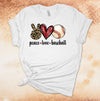 Peace Love Baseball, Baseball Mom, Baseball Grandma, Baseball Dad, Baseball Grandpa, Premium Soft Unisex Tee, Plus Sizes Available