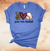 Peace Love Baseball, Baseball Mom, Baseball Grandma, Baseball Dad, Baseball Grandpa, Premium Soft Unisex Tee, Plus Sizes Available