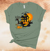 Halloween Haunted House, Pumpkin Patch, Scary Halloween Scene, Premium Soft Tee Shirt, 2x, 3x, 4x Plus Size Available