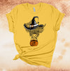 Halloween Shirt, Cow Witch With Pumpkin Bucket, Witch Hat, Halloween Cow, Premium Soft  Unisex Tee, Plus Size 2x, 3x, 4x Plus Size Available