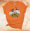 Cute White Pumpkins And Sunflower, Polka Dot Pumpkins, Fall Sunflowers, Premium Cotton Unisex Tee, Plus Size 2x, 3x, 4x Available