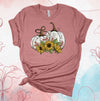 Cute White Pumpkins And Sunflower, Polka Dot Pumpkins, Fall Sunflowers, Premium Cotton Unisex Tee, Plus Size 2x, 3x, 4x Available