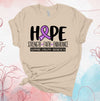 Hope, Faith Strength Endurance, Support Epilepsy Awareness, Purple Ribbon, Premium Brand Soft Unisex Tee, Plus Sizes Available, 2x, 3x, 4x