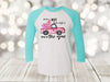 It's The Most Wonderful Time Of The Year, Pink Truck, Pink Christmas, Christmas Raglan, Next Level Raglan Three Quarter Sleeve