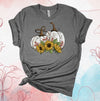 Cute White Pumpkins And Sunflower, Polka Dot Pumpkins, Fall Sunflowers, Premium Cotton Unisex Tee, Plus Size 2x, 3x, 4x Available