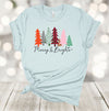 Merry And Bright, Pastel Trees, Pretty Trees, Christmas Shirt, Premium Unisex Tee, Plus Size 2x. 3x, 4x, Christmas Holiday Tee