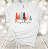 Merry And Bright, Pastel Trees, Pretty Trees, Christmas Shirt, Premium Unisex Tee, Plus Size 2x. 3x, 4x, Christmas Holiday Tee