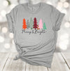 Merry And Bright, Pastel Trees, Pretty Trees, Christmas Shirt, Premium Unisex Tee, Plus Size 2x. 3x, 4x, Christmas Holiday Tee