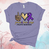 Peace Love Cure, Epilepsy Awareness, Purple Ribbon, Premium Brand Soft Unisex Tee, Plus Sizes Available, 2x, 3x, 4x