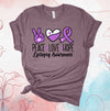 Peace Love Hope, Epilepsy Awareness, Purple Ribbon, Premium Brand Soft Unisex Tee, Plus Sizes Available, 2x, 3x, 4x