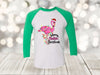 Merry Flockin Christmas Raglan, Flamingo In Christmas Lights, Next Level Raglan Three Quarter Sleeve, Choice Of Colors