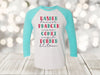 Christmas Reindeer, Dasher, Dancer, Prancer, Vixen, Comet, Cupid, Donner, Blitzen, Next Level Raglan Three Quarter Sleeve, Choice Of Colors