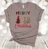 Plaid Leopard And Gold Trees, Cute Merry Christmas Trees, Holiday Tee Shirt, Premium Soft Unisex, Plus Size 2x, 3x, 4x Available