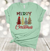 Plaid Leopard And Gold Trees, Cute Merry Christmas Trees, Holiday Tee Shirt, Premium Soft Unisex, Plus Size 2x, 3x, 4x Available