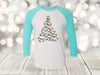 Christmas Lights Tree, Christmas Raglan, Cute Christmas Tee, Next Level Raglan Three Quarter Sleeve, Plus Sizes Available